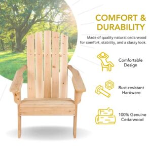 Shine Company Mid-Century Modern Wooden Adirondack Chair, Outdoor Patio Firepit Chairs, Back & Seat Pre-Assembled, Natural