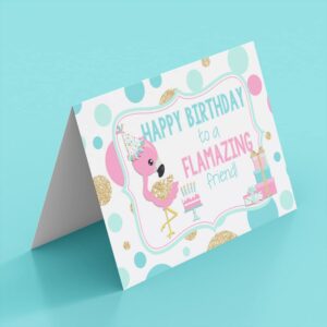 FLAMAZING Friend Flamingo Themed Birthday Pun Themed Single (1) All Occasion Blank Birthday Card To Send To Friends & Family, 4"x 6" (when folded) Fill In Greeting Note Card by AmandaCreation