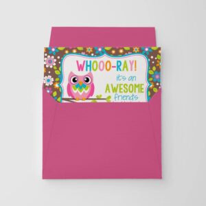 Whoo-Ray Owl Themed Birthday Pun Themed Single (1) All Occasion Blank Birthday Card To Send To Friends & Family, 4"x 6" (when folded) Fill In Greeting Note Card by AmandaCreation