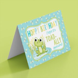 TOAD-ALLY Awesome Frog Birthday Pun Themed Single (1) All Occasion Blank Birthday Card To Send To Friends & Family, 4"x 6" (when folded) Fill In Greeting Note Card by AmandaCreation