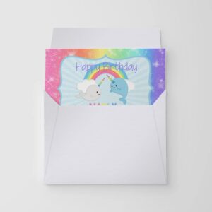 Magical Rainbow Narwhal Birthday Pun Themed Single (1) All Occasion Blank Birthday Card To Send To Friends & Family, 4"x 6" (when folded) Fill In Greeting Note Card by AmandaCreation