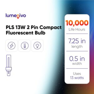 lumenivo PLS 13W 2700K 2 Pin Compact Fluorescent Bulbs Replacement for Philips 230102 Energy Saver PL-S 13-Watt - CF13DS/827 2-Pin GX23 Base CFL 13 Watt Light Bulbs - Soft White - 1 Pack