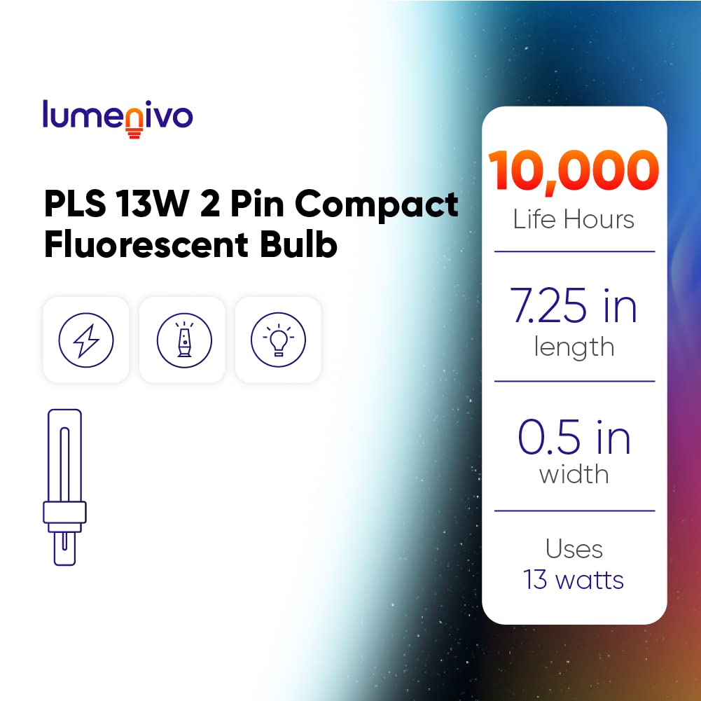 lumenivo PLS 13W 2700K 2 Pin Compact Fluorescent Bulbs Replacement for Philips 230102 Energy Saver PL-S 13-Watt - CF13DS/827 2-Pin GX23 Base CFL 13 Watt Light Bulbs - Soft White - 1 Pack