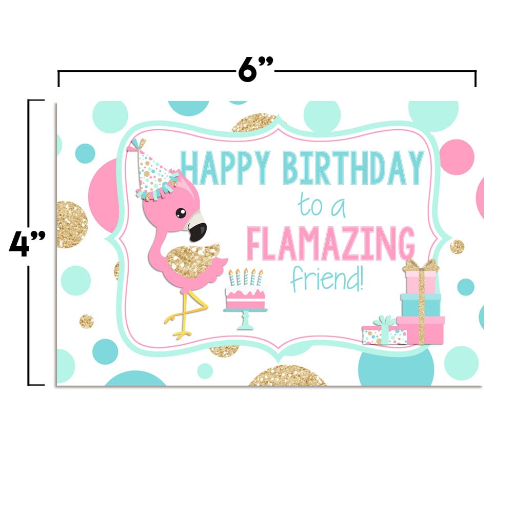 FLAMAZING Friend Flamingo Themed Birthday Pun Themed Single (1) All Occasion Blank Birthday Card To Send To Friends & Family, 4"x 6" (when folded) Fill In Greeting Note Card by AmandaCreation