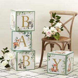 Kate Aspen (Set of 4) Woodland, 4 Count (Pack of 1), Baby Boxes with Letters For Baby Shower Decoration