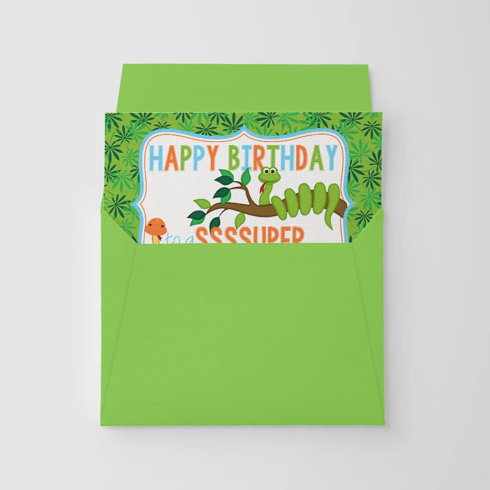 SssSSssUPER Friend Snake Themed Birthday Pun Themed Single (1) All Occasion Blank Birthday Card To Send To Friends & Family, 4"x 6" (when folded) Fill In Greeting Note Card by AmandaCreation