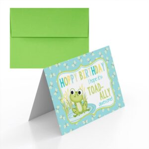 toad-ally awesome frog birthday pun themed single (1) all occasion blank birthday card to send to friends & family, 4"x 6" (when folded) fill in greeting note card by amandacreation