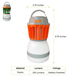 GoGreen Power (GG-ZAPPY) Zappy Rechargeable Lantern with Built in Bug Zapper, USB Rechargeable Lantern, 330 Lumens, Orange