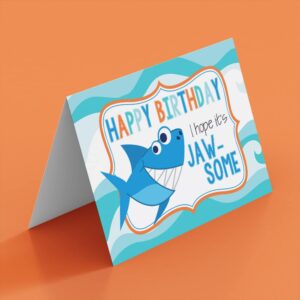 JAW-SOME Day Shark Themed Birthday Pun Themed Single (1) All Occasion Blank Birthday Card To Send To Friends & Family, 4"x 6" (when folded) Fill In Greeting Note Card by AmandaCreation