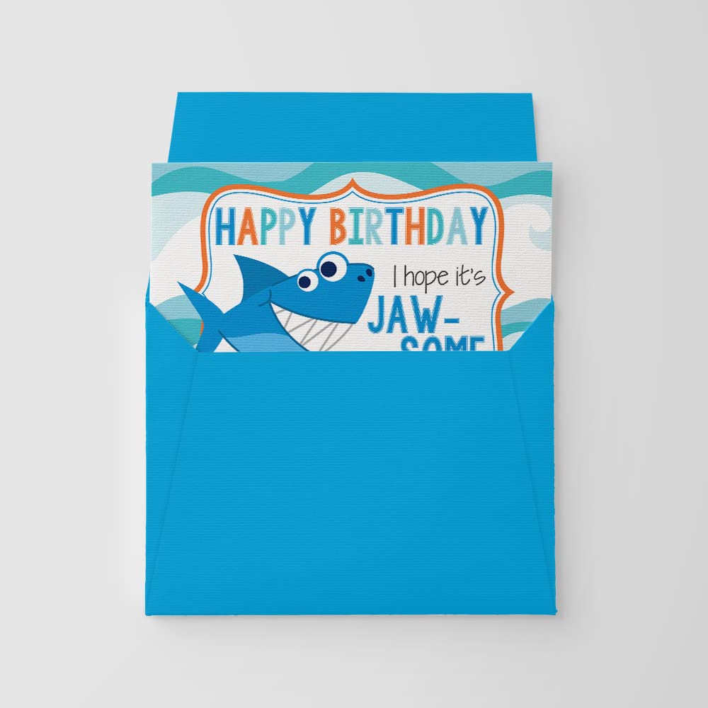 JAW-SOME Day Shark Themed Birthday Pun Themed Single (1) All Occasion Blank Birthday Card To Send To Friends & Family, 4"x 6" (when folded) Fill In Greeting Note Card by AmandaCreation