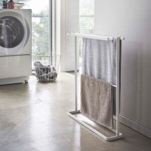 Yamazaki 5576 Bath Towel Hanger, Can be hung from the Side, Slim, White, Approx. W 25.6 x D 5.9 x H 29.5 inches (65 x 15 x 75 cm), Tower Tower, Towel Hanger, Clothes Drying