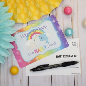 Magical Rainbow Narwhal Birthday Pun Themed Single (1) All Occasion Blank Birthday Card To Send To Friends & Family, 4"x 6" (when folded) Fill In Greeting Note Card by AmandaCreation