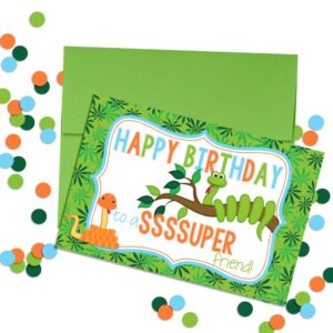 SssSSssUPER Friend Snake Themed Birthday Pun Themed Single (1) All Occasion Blank Birthday Card To Send To Friends & Family, 4"x 6" (when folded) Fill In Greeting Note Card by AmandaCreation