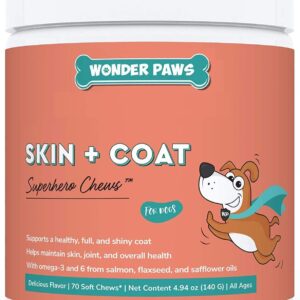 WONDER PAWS Skin + Coat Chews Plus Omega Max Fish Oil - for Dog Joint Health, Skin and Coat Care, & Immune System Support - Skin + Coat 70 Chews - Omega Max 16 Ounces