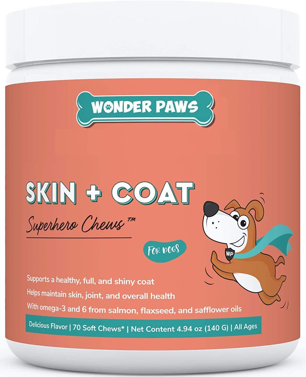 WONDER PAWS Skin + Coat Chews Plus Omega Max Fish Oil - for Dog Joint Health, Skin and Coat Care, & Immune System Support - Skin + Coat 70 Chews - Omega Max 16 Ounces