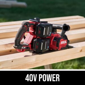 SKIL 2x20V PWR CORE 20 Brushless 7-1/4” Rear Handle Circular Saw Kit Includes Two 5.0Ah Batteries and Dual Port Auto PWR Jump Charger-CR5429B-20, Red