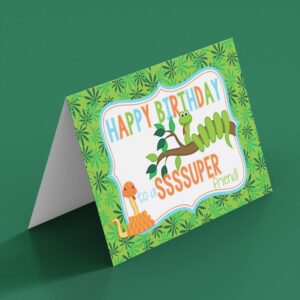 SssSSssUPER Friend Snake Themed Birthday Pun Themed Single (1) All Occasion Blank Birthday Card To Send To Friends & Family, 4"x 6" (when folded) Fill In Greeting Note Card by AmandaCreation