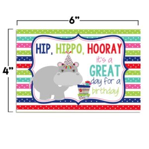 Hip HIPPO Hooray Birthday Pun Themed Single (1) All Occasion Blank Birthday Card To Send To Friends & Family, 4"x 6" (when folded) Fill In Greeting Note Card by AmandaCreation