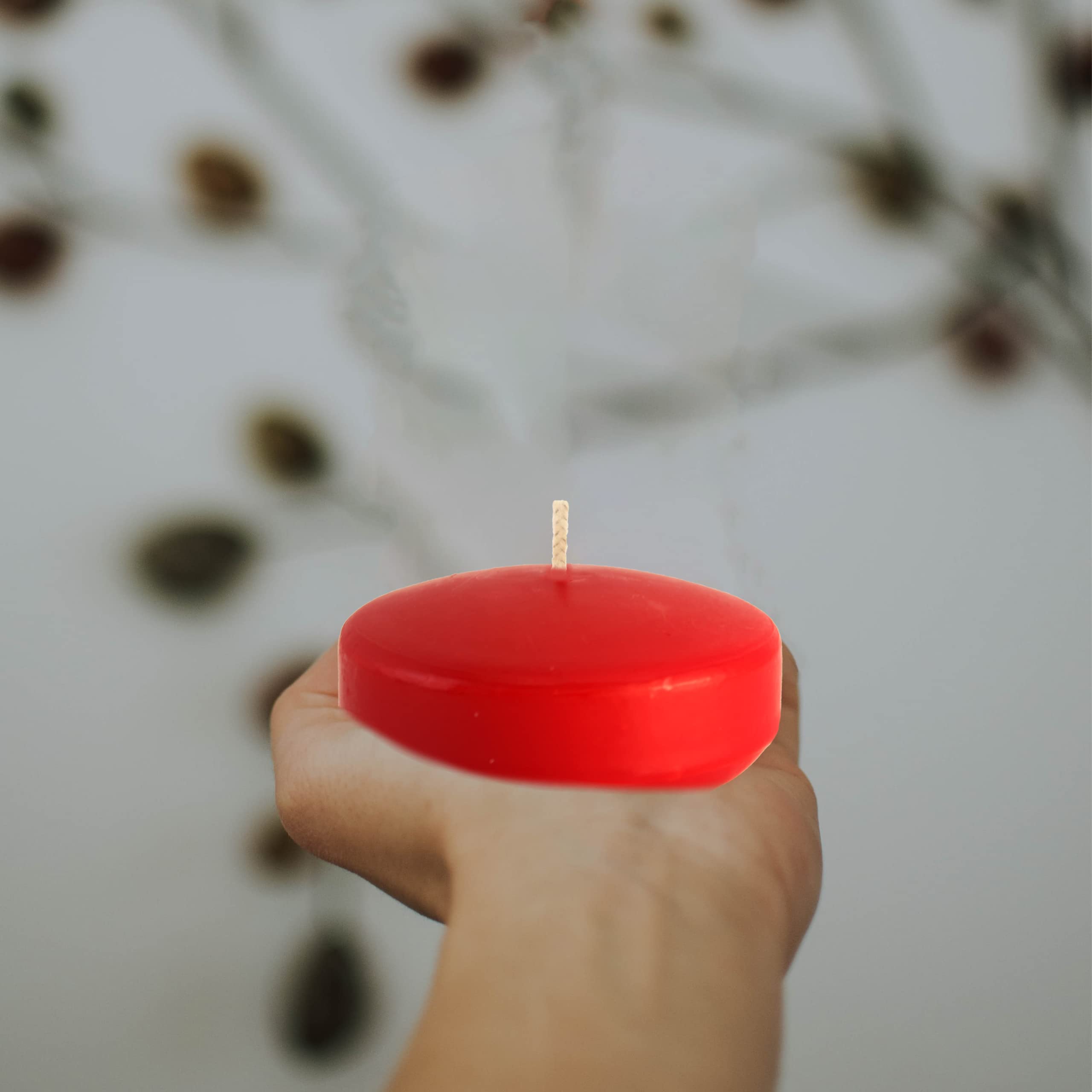 CandleNScent Unscented Floating Candles | Large 3 Inch - Fits in 3 Inch Vase and Above | Red | Floats On Water | Pack of 12