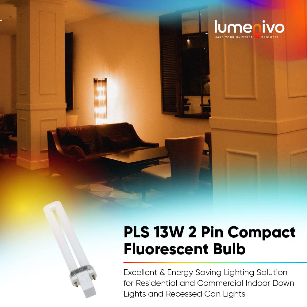 lumenivo PLS 13W 2700K 2 Pin Compact Fluorescent Bulbs Replacement for Philips 230102 Energy Saver PL-S 13-Watt - CF13DS/827 2-Pin GX23 Base CFL 13 Watt Light Bulbs - Soft White - 1 Pack