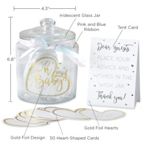 Kate Aspen Iridescent Baby Shower Decorations, Wishes For The Baby Jar with 50 Heart Shaped Advice Cards Guest Book, Iridescent Decor, Oh Baby