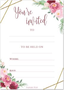 30 invitations with envelopes - any occasion - bridal shower, wedding, birthday, graduation party - rose gold