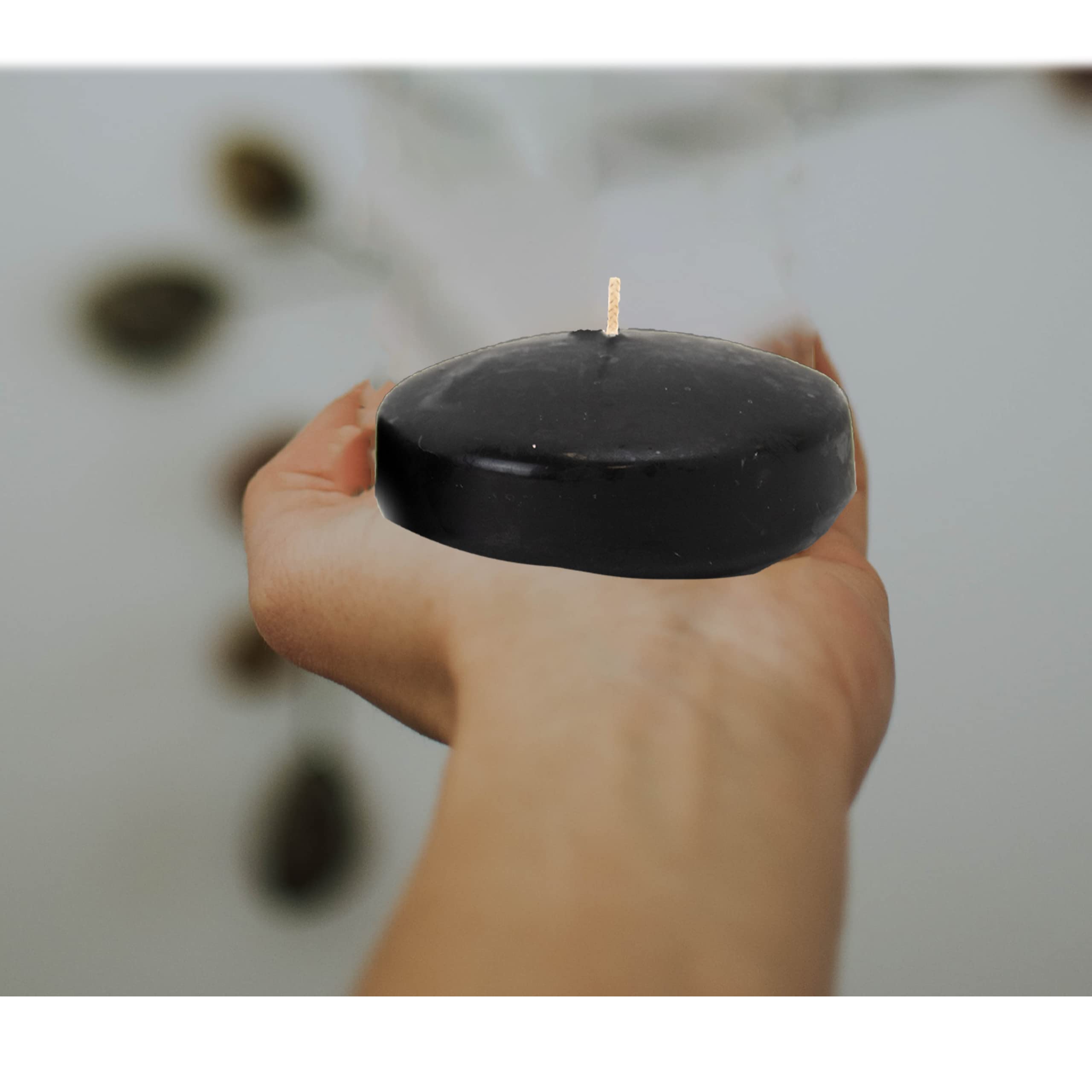 CandleNScent Unscented Floating Candles | Large 3 Inch - Fits in 3 Inch Vase and Above | Black | Floats On Water | Pack of 12