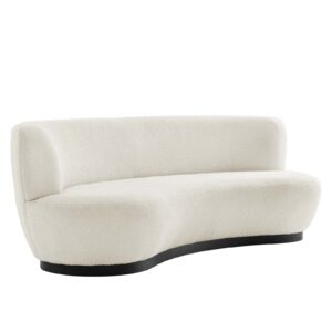 modway kindred boucle upholstered curved sofa with black base in ivory