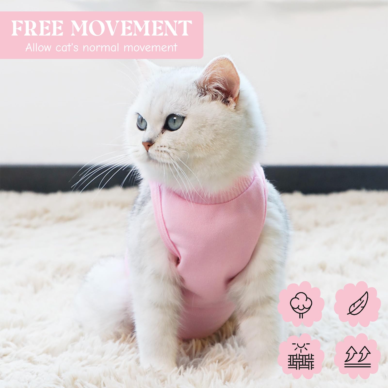 HACRAHO Cat Recovery Suit, 1 Pack Pink Soft Breathable Cat Recovery Clothes E-Collar Cat Wound Surgery Recovery Suit After Surgery Wear for Cats Kitten, S