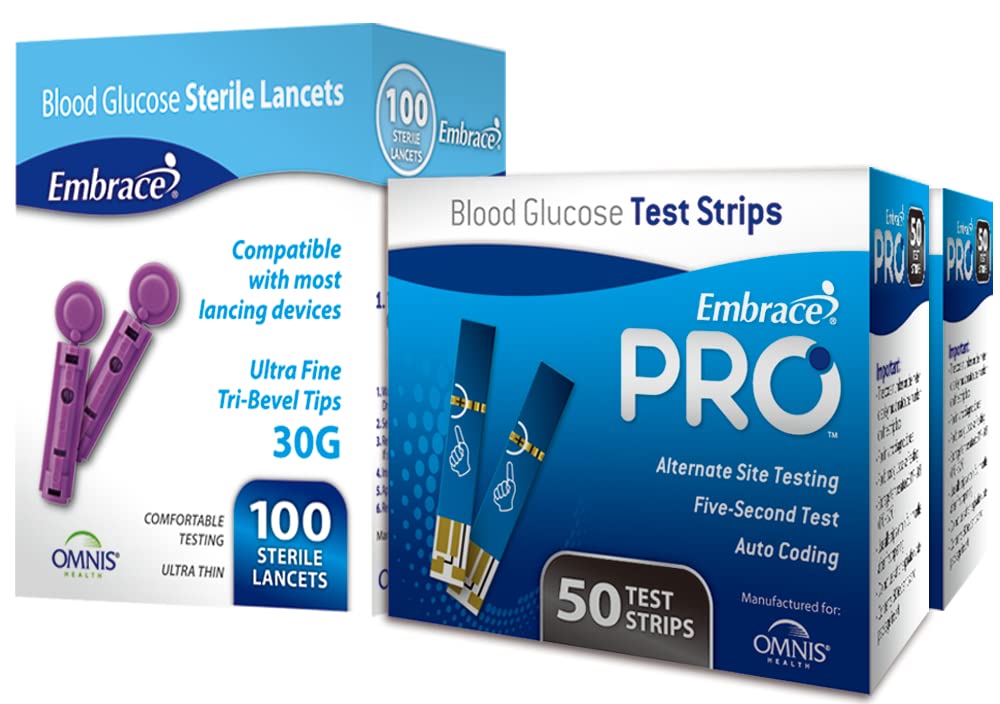 100ct Embrace Pro Blood Glucose Test Strips with 100ct 30g Lancets