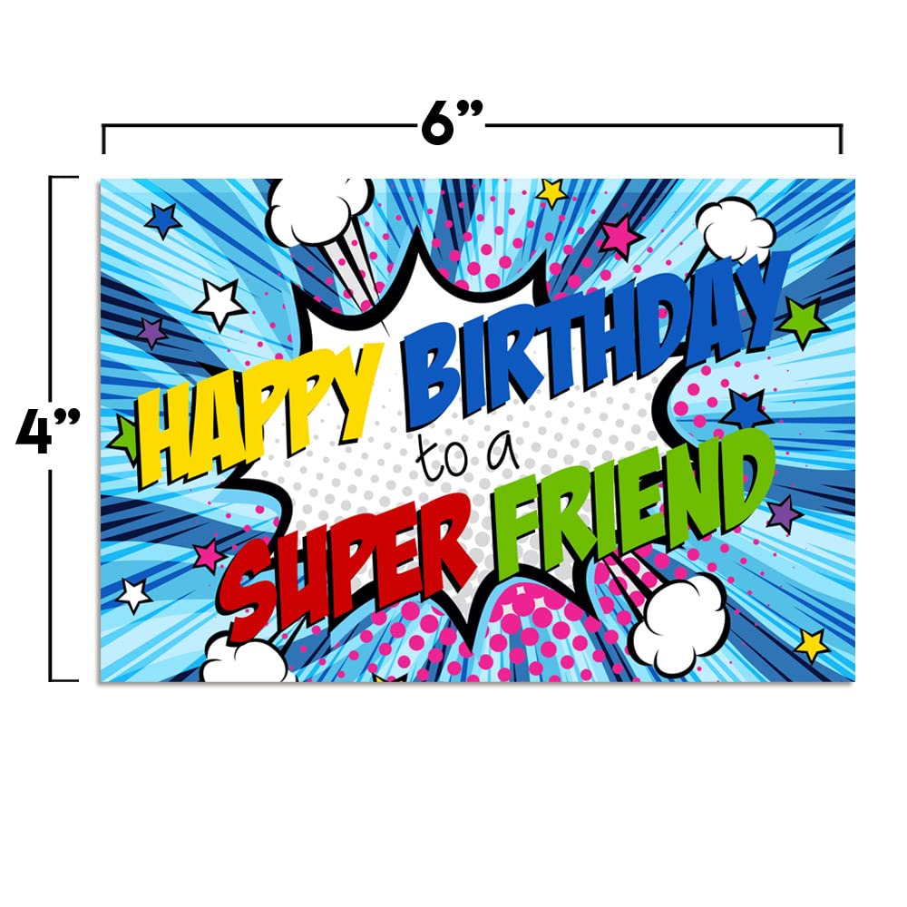 Super Friend Super Hero Themed Birthday Pun Themed Single (1) All Occasion Blank Birthday Card To Send To Friends & Family, 4"x 6" (when folded) Fill In Greeting Note Card by AmandaCreation