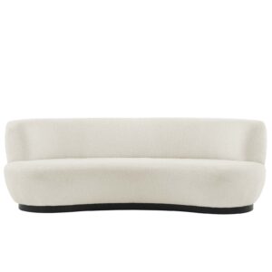 Modway Kindred Boucle Upholstered Curved Sofa with Black Base in Ivory