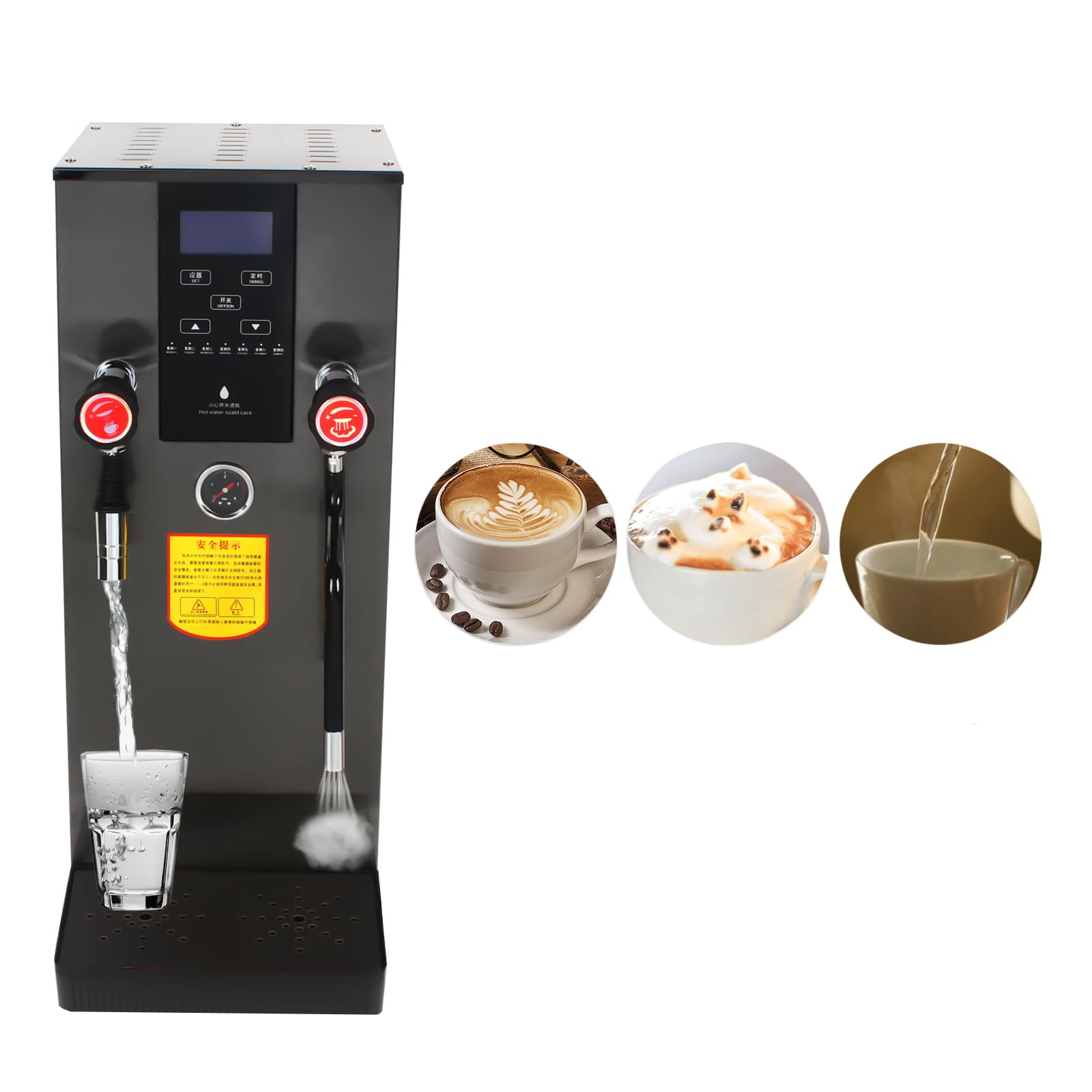 PanDair 2500W Commercial Steam Water Boiling Machine 12L Electric Milk Foam Maker LCD Display for Espresso Coffee Tea Coffee Shop Dessert Shop Hotel Milk