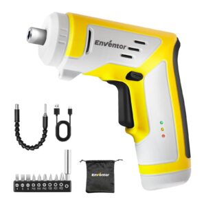 enventor cordless screwdriver tool kit, 4v portable electric screwdriver 3.5n.m with 1500 mah battery, usb type-c charging, 9pcs 1/4" magnetic bits set, bit extension holder, flexible shaft, led light