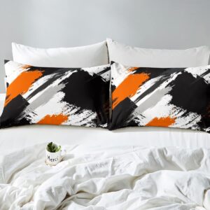 Hipple Graffiti Duvet Cover Set King Size,Abstract Street Art Comforter Cover with 2 Pillowcases,3 Piece,Black White Orange Bedding Set for Adult Young Bedroom Xmas Gift