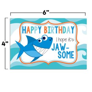 JAW-SOME Day Shark Themed Birthday Pun Themed Single (1) All Occasion Blank Birthday Card To Send To Friends & Family, 4"x 6" (when folded) Fill In Greeting Note Card by AmandaCreation