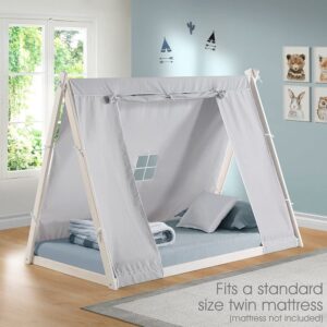 P'Kolino New Tent Twin Floor Bed - Natural or White Frame, Grey Tent, Children’s Bedroom Furniture … (White Frame)