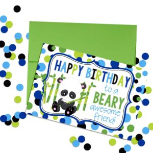 BEARY Awesome Friend Panda Bear Themed Birthday Pun Themed Single All Occasion Blank Birthday Card To Send To Friends & Family, 4"x 6" (when folded) Fill In Greeting