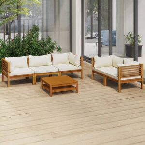 vidaXL Patio Lounge Set 6 Piece, Patio Furniture Set for Outdoor Garden, Sectional Sofa with Cushions, Corner Sofa, Retro Style, Solid Wood Acacia