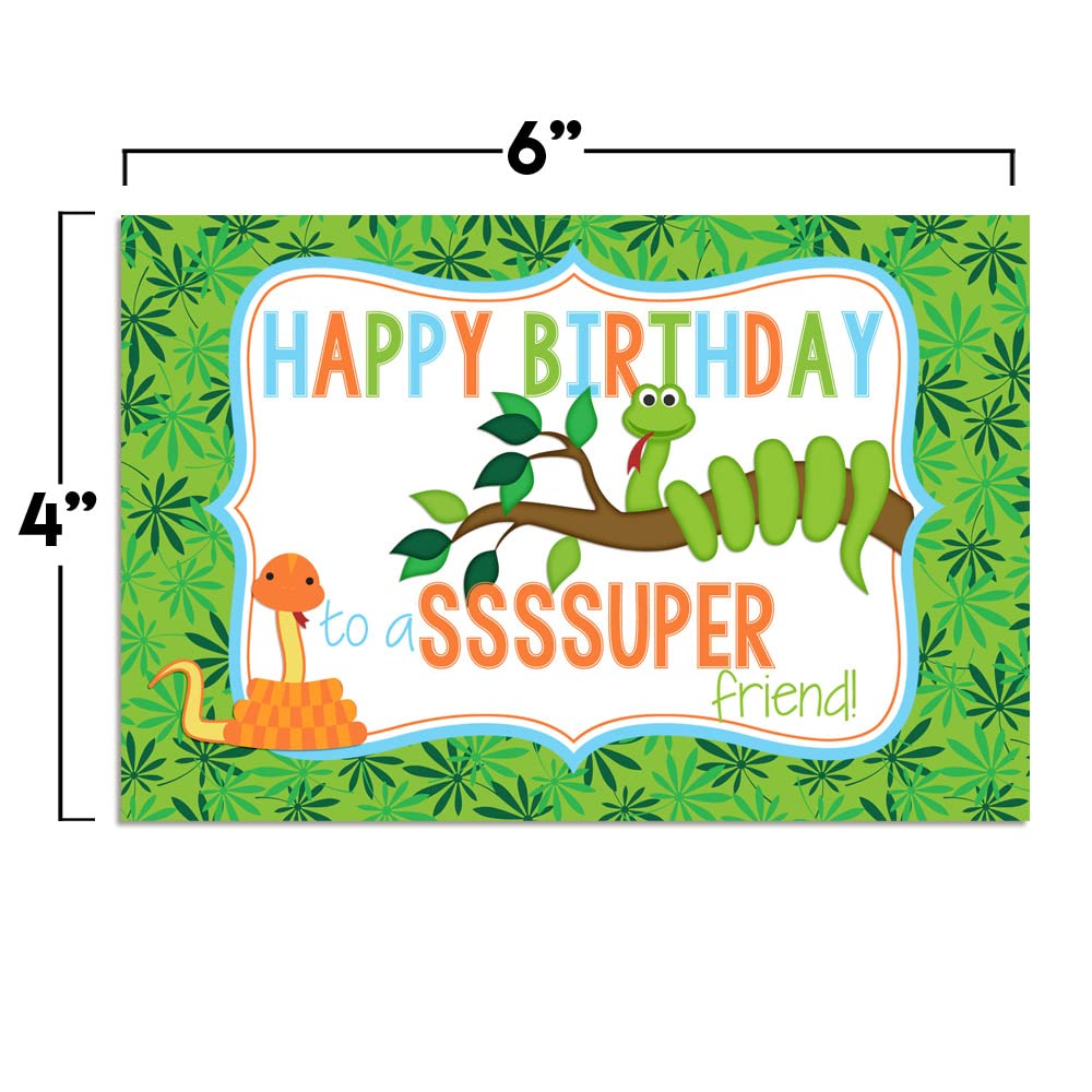 SssSSssUPER Friend Snake Themed Birthday Pun Themed Single (1) All Occasion Blank Birthday Card To Send To Friends & Family, 4"x 6" (when folded) Fill In Greeting Note Card by AmandaCreation