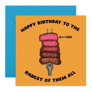 central 23 - 'happy birthday to the rarest of them all' - funny card for husband - wife - steak joke - humorous birthday card for mom dad brother sister - friends - comes with stickers