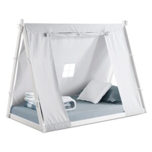 P'Kolino New Tent Twin Floor Bed - Natural or White Frame, Grey Tent, Children’s Bedroom Furniture … (White Frame)