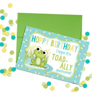 TOAD-ALLY Awesome Frog Birthday Pun Themed Single (1) All Occasion Blank Birthday Card To Send To Friends & Family, 4"x 6" (when folded) Fill In Greeting Note Card by AmandaCreation