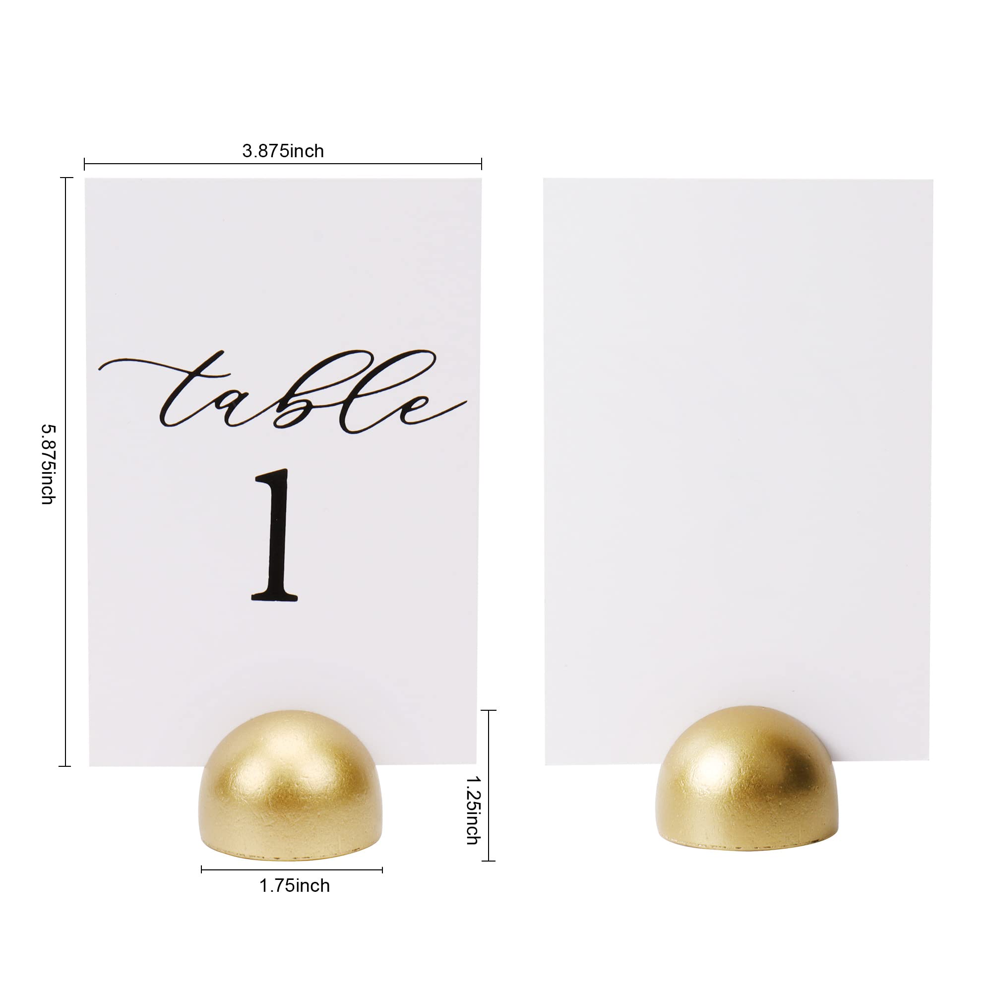 Hanna Roberts Modern Cursive Table Number Card Stock Signs with Round Stand for Wedding Reception, Restaurant, Event Party, 4" x 6" (Set of 10, 1-10, Gold)