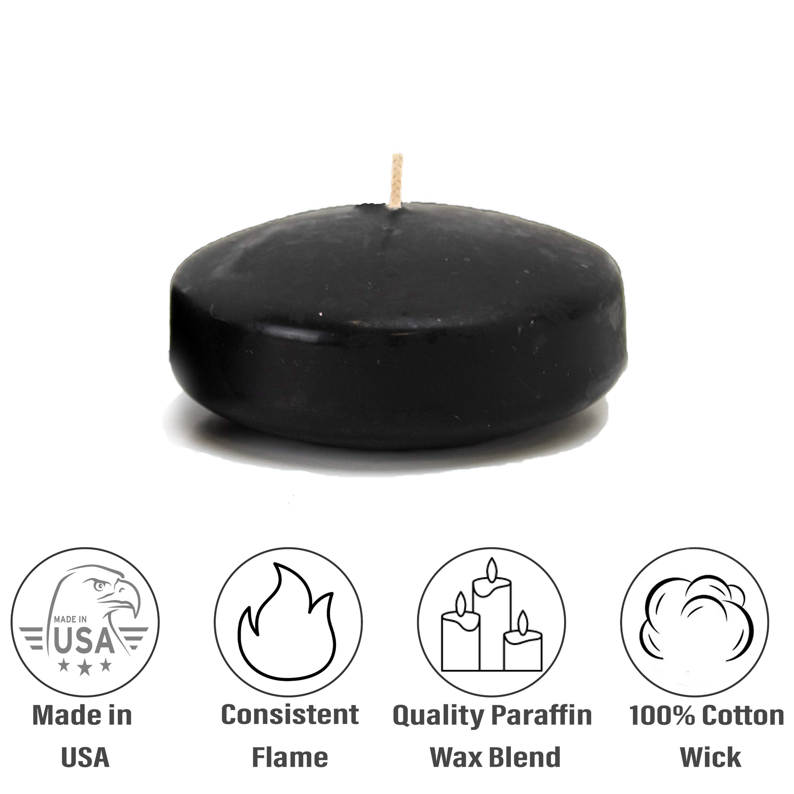 CandleNScent Unscented Floating Candles | Large 3 Inch - Fits in 3 Inch Vase and Above | Black | Floats On Water | Pack of 12