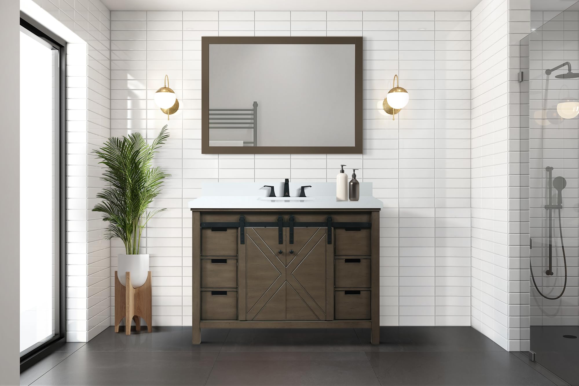 Bell+Modern Ketchum 48 in W x 22 in D Rustic Brown Bath Vanity and White Quartz Countertop