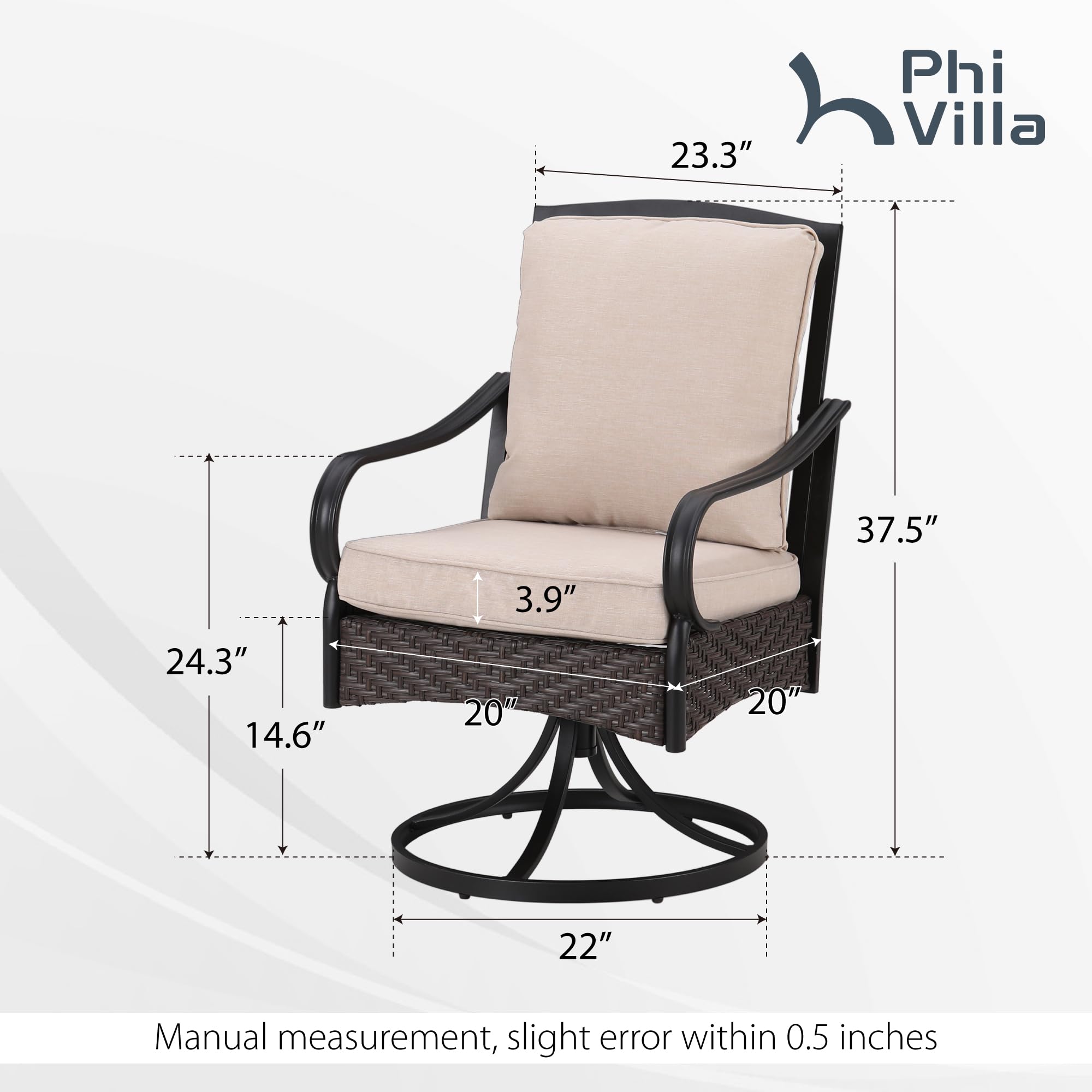 PHI VILLA Patio Swivel Dining Chairs Set of 4, Contemporary Heavy Duty Outdoor Wicker Metal Dining Chairs, Gentle Rocking Patio Furniture Chair with Cushions for Family Deck Garden Lawn Yard