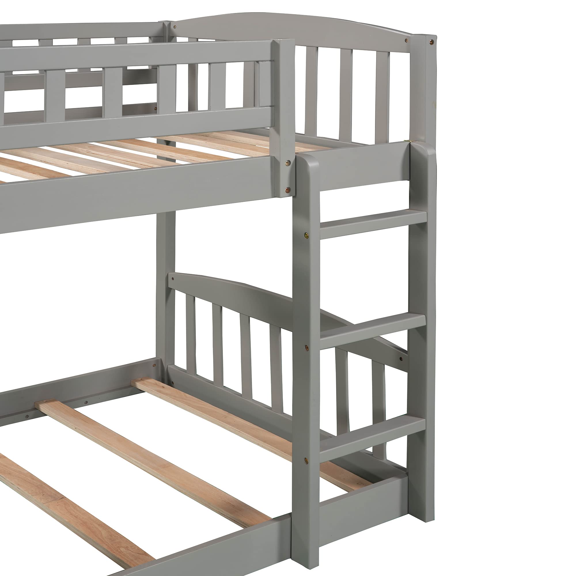 Harper & Bright Designs Kids Bunk Bed Twin Over Twin, Wooden Bunk Bed with Slide and Guardrail, Floor Bunk Bed with Stairway/Two Drawers/Handrail, Space-Saving Bedroom Dormitory Furniture (Gray)