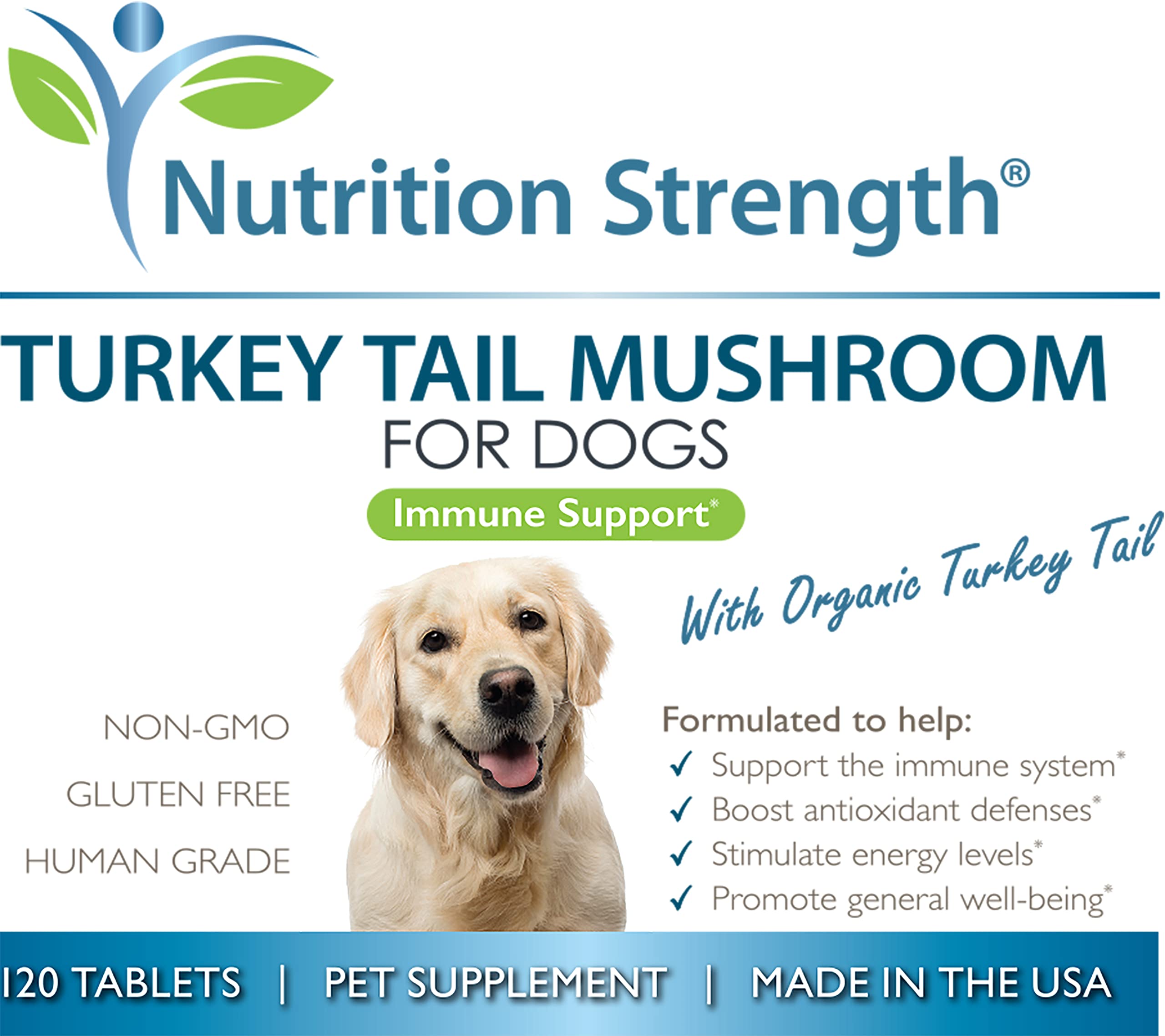 Nutrition Strength Turkey Tail Mushroom for Dogs to Support a Strong Immune System, Promote Gut Health, Antioxidant Activity & Inflammatory Relief, Reduce Fatigue & Boost Stamina, 120 Chewable Tablets