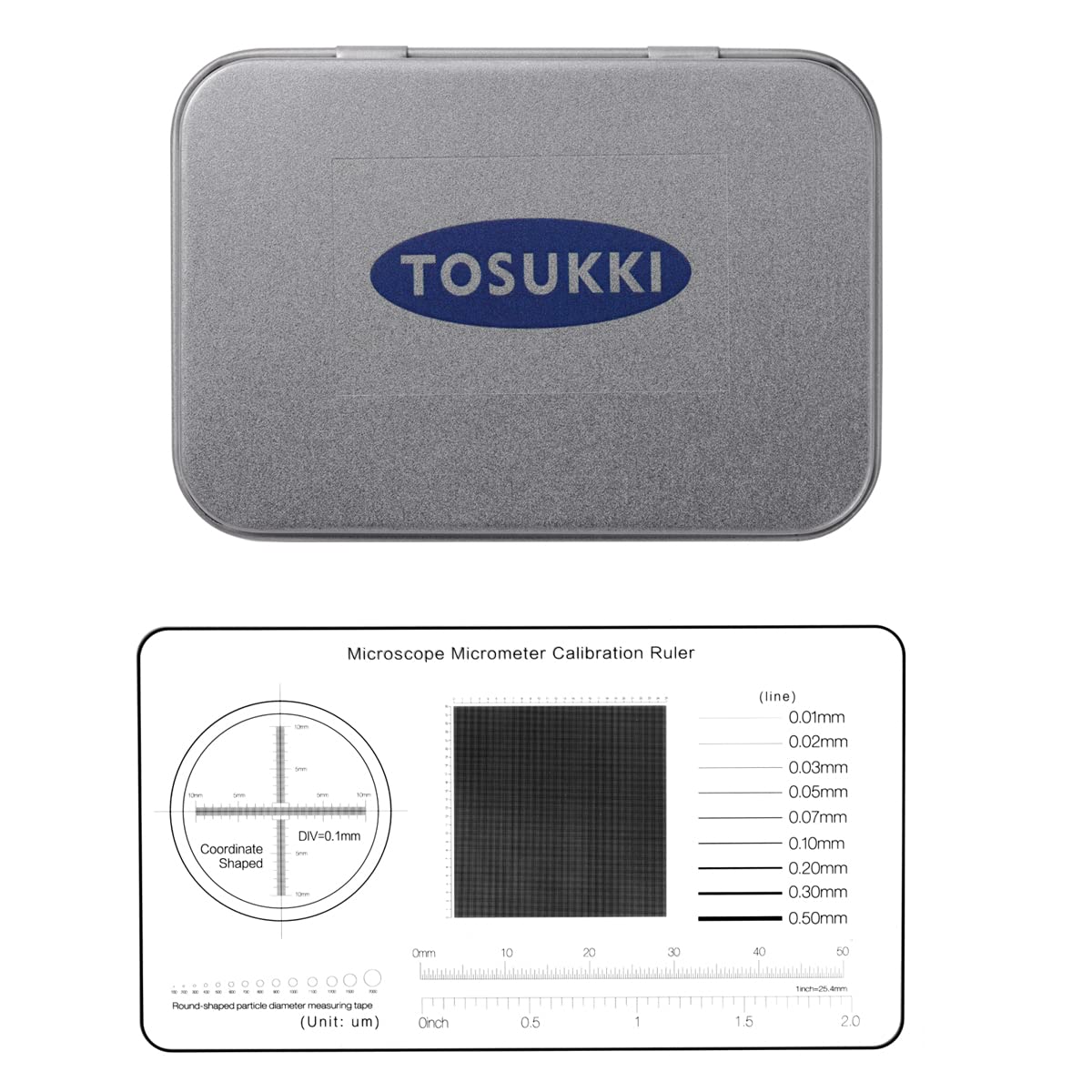 TOSUKKI Multifunction Microscope Micrometer Calibration Ruler Slide，Microscope Reticle Micrometer/Microscope Calibration Grid/Microscope Camera Calibration Slide/Micrometer Ruler for Microscope